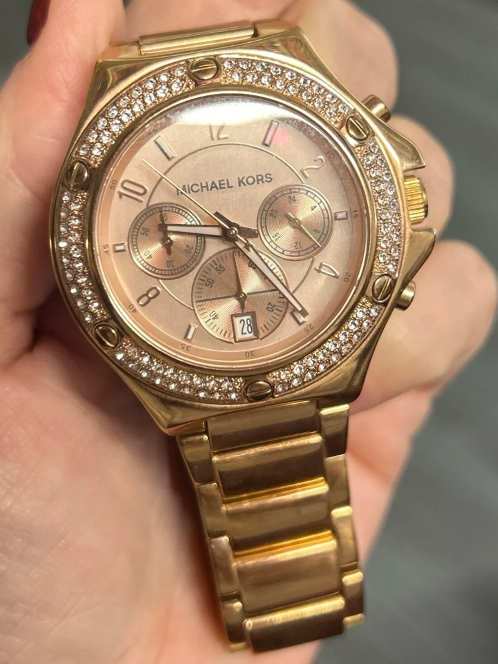 Michael Kors Rose Gold Tone Crystal Bezel Women's Chronograph Watch